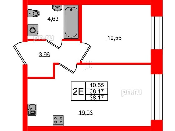Квартира в ЖК NEWПИТЕР, 1 комнатная, 38.17 м², 2 этаж