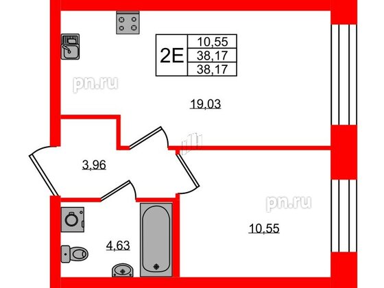 Квартира в ЖК NEWПИТЕР, 1 комнатная, 38.17 м², 2 этаж