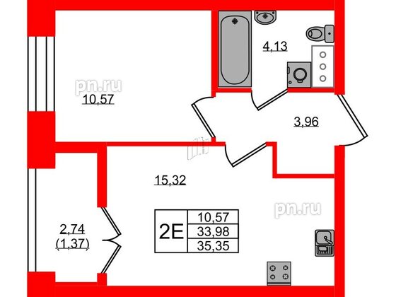 Квартира в ЖК NEWПИТЕР, 1 комнатная, 35.35 м², 6 этаж