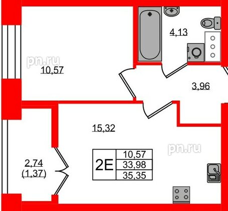 Квартира в ЖК NEWПИТЕР, 1 комнатная, 35.35 м², 7 этаж