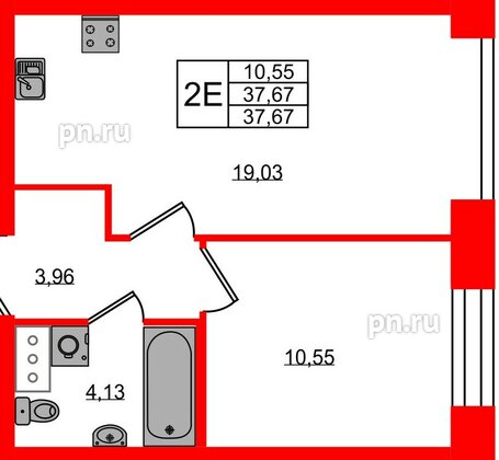 Квартира в ЖК NEWПИТЕР, 1 комнатная, 37.67 м², 3 этаж