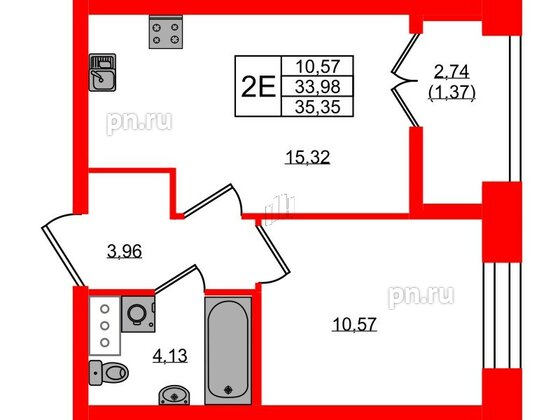 Квартира в ЖК NEWПИТЕР, 1 комнатная, 35.35 м², 7 этаж