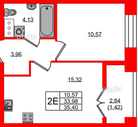 Квартира в ЖК NEWПИТЕР, 1 комнатная, 35.4 м², 9 этаж