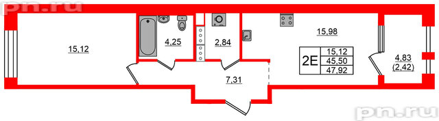 Квартира в ЖК Знатный, 1 комнатная, 47.92 м², 11 этаж