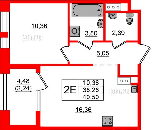 Квартира в ЖК Знатный, 1 комнатная, 40.5 м², 6 этаж