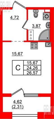 Квартира в ЖК Знатный, студия, 26.57 м², 10 этаж