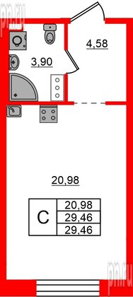 Квартира в ЖК Знатный, студия, 29.46 м², 9 этаж