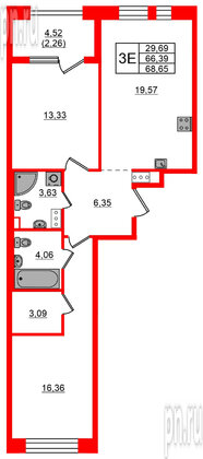 Квартира в ЖК Знатный, 2 комнатная, 68.65 м², 5 этаж
