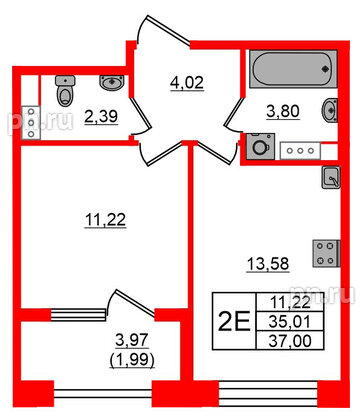 Квартира в ЖК Знатный, 1 комнатная, 37 м², 10 этаж