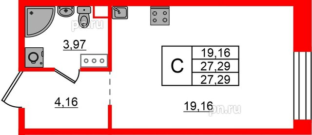 Квартира в ЖК Знатный, студия, 27.29 м², 9 этаж