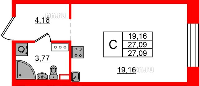 Квартира в ЖК Знатный, студия, 27.09 м², 7 этаж