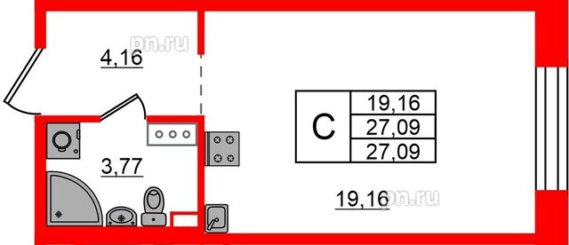 Квартира в ЖК Знатный, студия, 27.09 м², 9 этаж