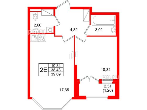Квартира в ЖК Цивилизация на Неве, 1 комнатная, 39.69 м², 7 этаж