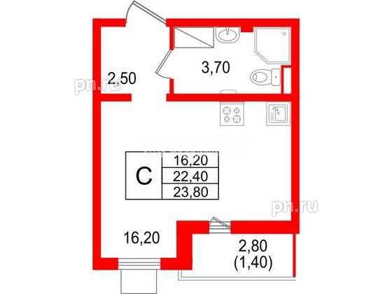 Квартира в ЖК «Цветной город», студия, 23.8 м², 12 этаж