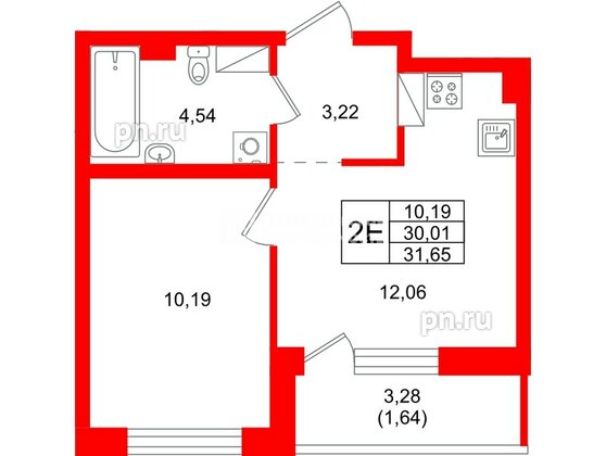 Квартира в ЖК «Город спутник Южный», 1 комнатная, 31.65 м², 8 этаж