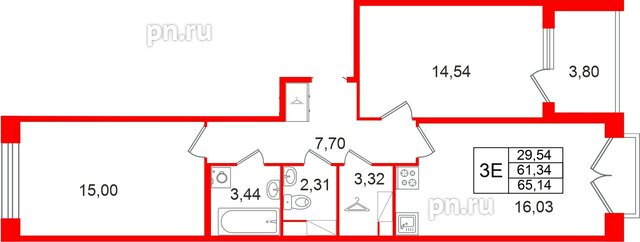 Квартира в ЖК Дом на Курской, 2 комнатная, 61.34 м², 8 этаж