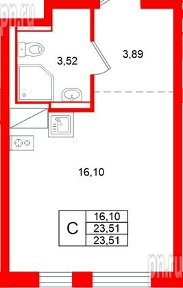 Квартира в ЖК Квартал Торики, студия, 23.51 м², 10 этаж