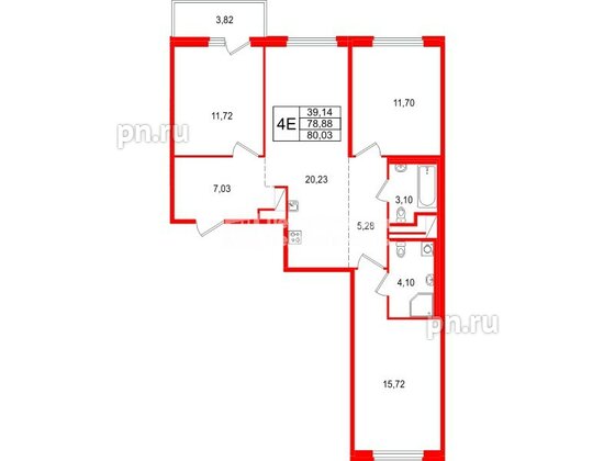 Квартира в ЖК «ОКЛА», 3 комнатная, 80.03 м², 5 этаж