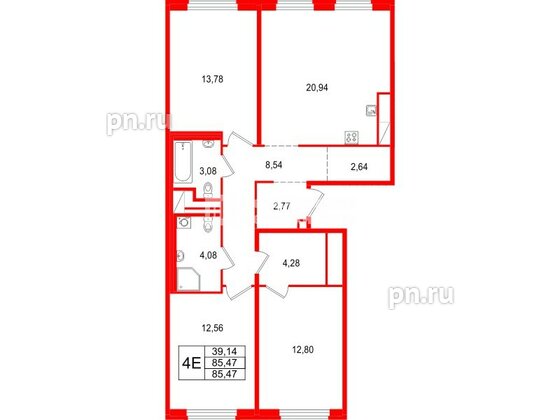 Квартира в ЖК «ОКЛА», 3 комнатная, 85.47 м², 1 этаж