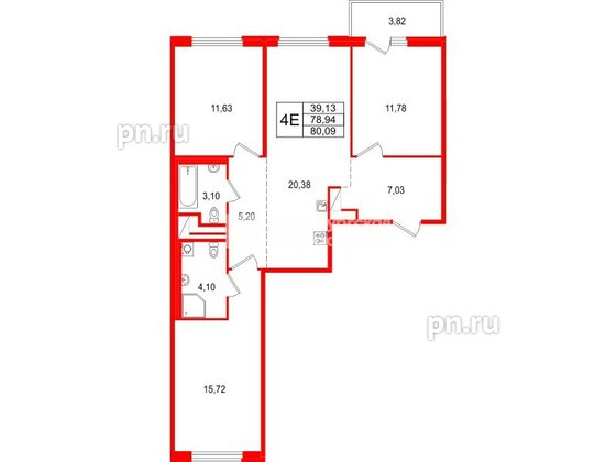 Квартира в ЖК «ОКЛА», 3 комнатная, 80.09 м², 6 этаж