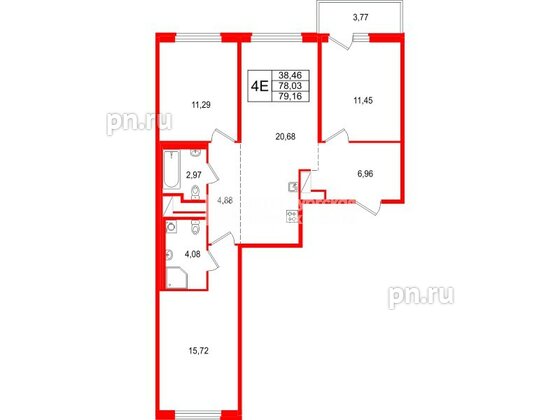 Квартира в ЖК «ОКЛА», 3 комнатная, 79.16 м², 7 этаж
