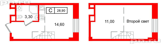 Апартаменты в ЖК Апарт-отель ФОМИН, студия, 28.9 м², 2 этаж