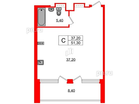 Апартаменты в ЖК Морская Ривьера, студия, 51.3 м², 11 этаж