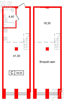Апартаменты в ЖК Апарт-отель ФОМИН, студия, 64 м², 2 этаж