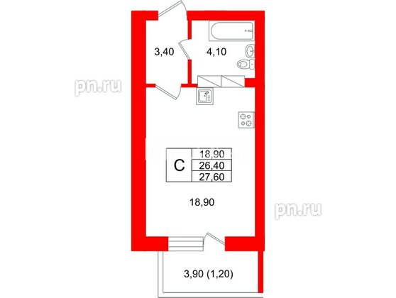 Квартира в ЖК Экос, студия, 28.55 м², 17 этаж