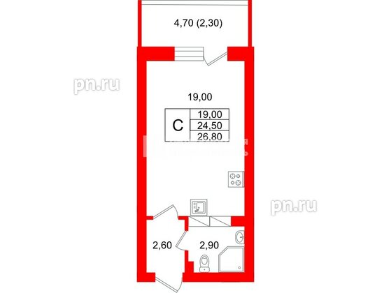 Квартира в ЖК Экос, студия, 26.45 м², 16 этаж