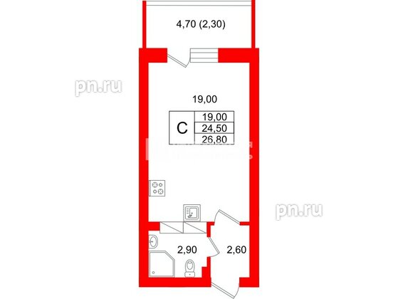 Квартира в ЖК Экос, студия, 26.55 м², 12 этаж
