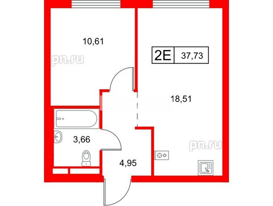 Квартира в ЖК «Заречный парк», 1 комнатная, 37.73 м², 22 этаж