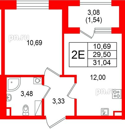 Квартира в ЖК «Гранат», 1 комнатная, 31.04 м², 13 этаж