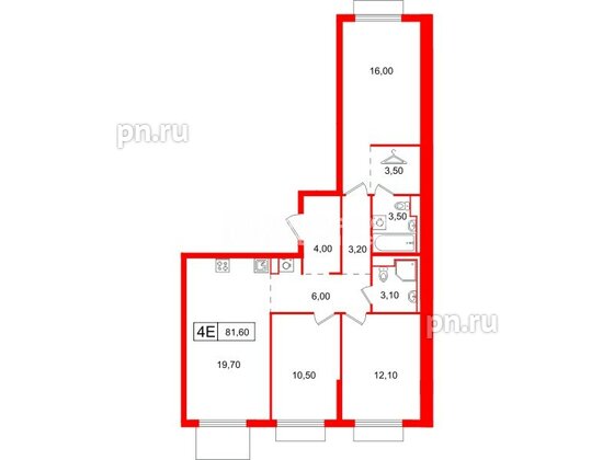 Квартира в ЖК Витебский парк, 3 комнатная, 81.6 м², 5 этаж
