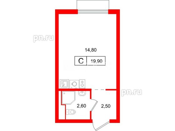 Квартира в ЖК Витебский парк, студия, 19.9 м², 3 этаж