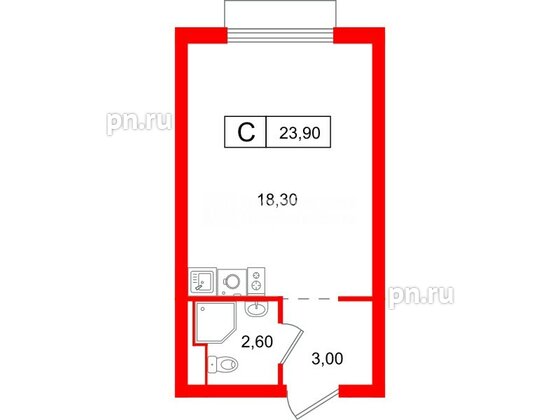 Квартира в ЖК Витебский парк, студия, 23.9 м², 11 этаж