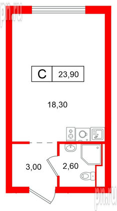 Квартира в ЖК Витебский парк, студия, 23.9 м², 3 этаж