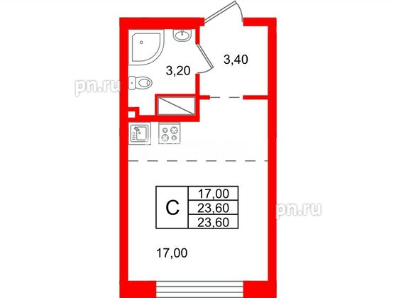 Квартира в ЖК Большая Охта, студия, 23.6 м², 4 этаж