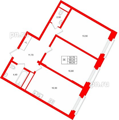 Квартира в ЖК «Мариинка Делюкс», 2 комнатная, 68.2 м², 4 этаж