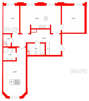 Квартира в ЖК MARIINKA DELUXE, 3 комнатная, 105.5 м², 5 этаж
