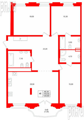 Квартира в ЖК MARIINKA DELUXE, 3 комнатная, 119.5 м², 7 этаж