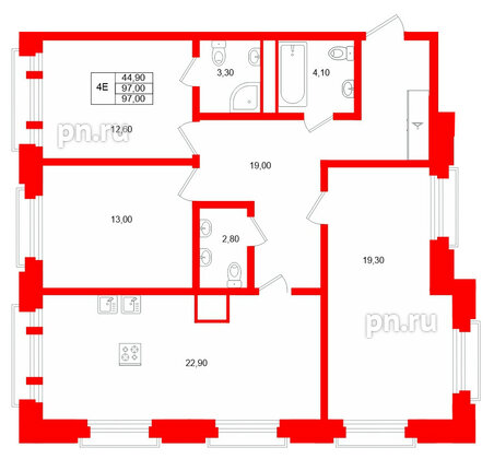 Квартира в ЖК MARIINKA DELUXE, 3 комнатная, 97 м², 4 этаж
