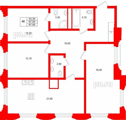 Квартира в ЖК «Мариинка Делюкс», 3 комнатная, 94.2 м², 5 этаж
