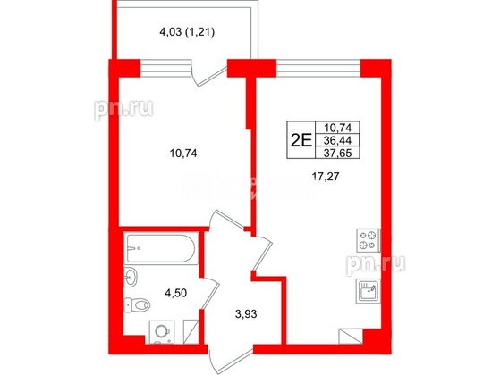 Квартира в ЖК «Охтинские высоты», 1 комнатная, 37.65 м², 4 этаж