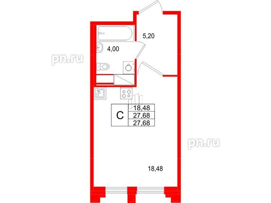 Квартира в ЖК Ассамблея, студия, 27.68 м², 4 этаж