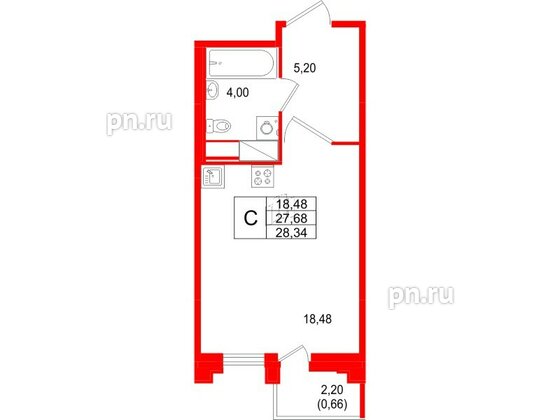 Квартира в ЖК Ассамблея, студия, 28.34 м², 9 этаж