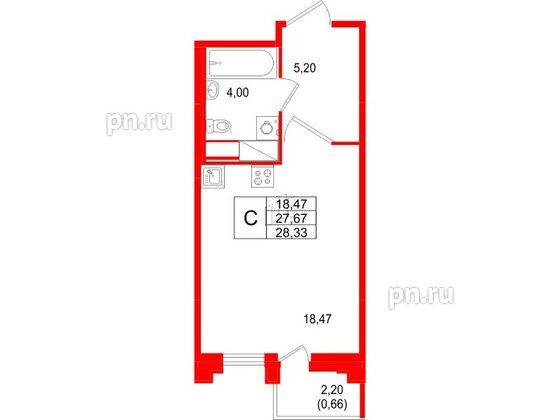 Квартира в ЖК Ассамблея, студия, 28.33 м², 11 этаж