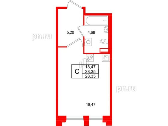 Квартира в ЖК Ассамблея, студия, 28.35 м², 1 этаж