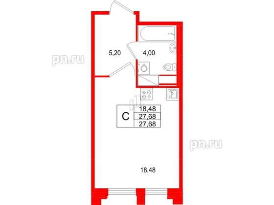 Квартира в ЖК Ассамблея, студия, 27.68 м², 4 этаж