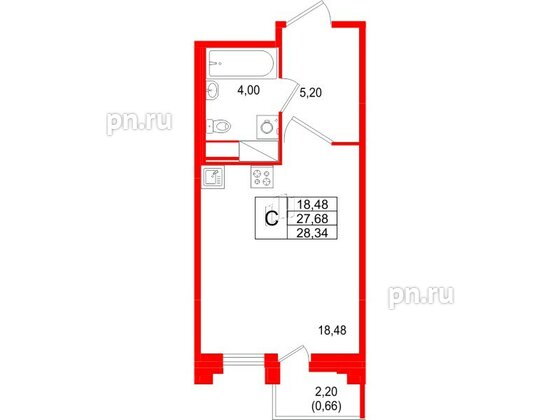 Квартира в ЖК Ассамблея, студия, 28.34 м², 9 этаж